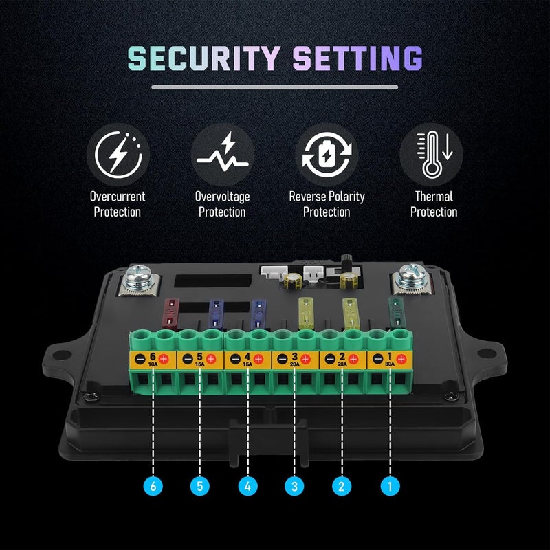Chelhead Led AUX Switch Panel, 6 Gang RGB Backlit Multifunction Controller for Off Road Ditch Whip Lights Compatible with 12V 24V Car Trucks SUV Boat Marine UTV ATV, Aluminum - Image 3